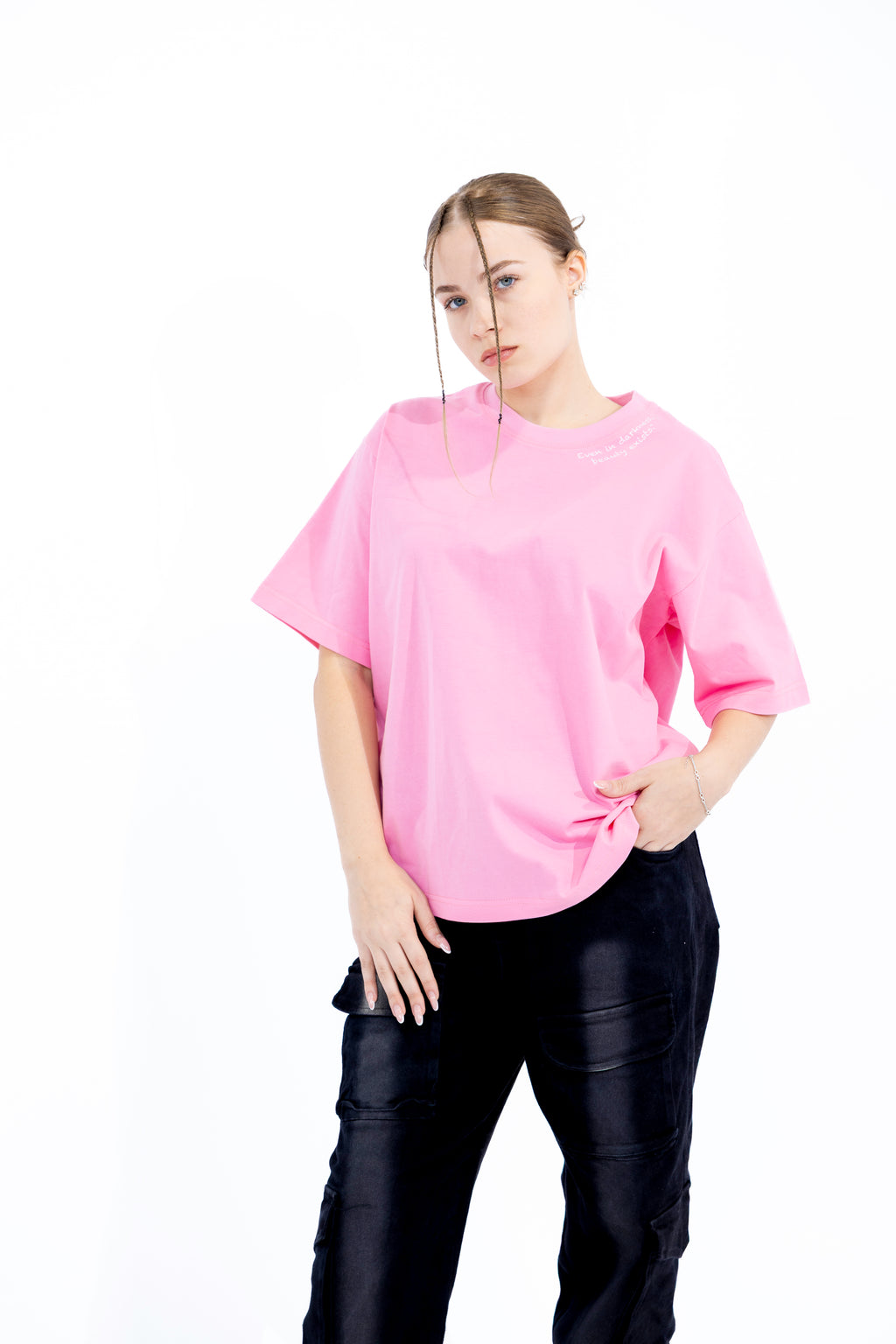 Midnight Rose T-Shirt – Oversized Pink Rose